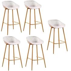 Conjunto com 5 Banquetas Alta com Encosto e Apoio para Pés Clarice Nude