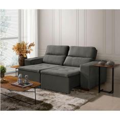 Sofá 3 Lugares 195cm Com Molas, Retrátil E Reclinável Cinza