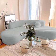 Sofá Curvo 2 Lugares Amsterdã 160cm Bouclé - Amarena Móveis Cor Cinza