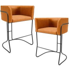 Kit 2 Banquetas Baixa Betina D02 Estrutura Aço Assento Courino Altura 80cm Cor Whisky Lyam Decor