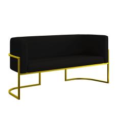 Sofá 2 Lugares Veludo Moderno Base Metal Gold Balaqui Preto