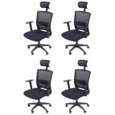 Kit 4 Cadeiras Escritorio Presidente Ergonômica NR17 Tela Mesh 3317 - 