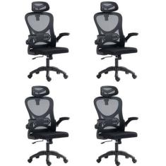 Kit 4 Cadeiras para Escritório Presidente Office Columbus com Tela Mes