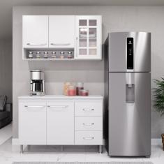 Cozinha Modulada Compacta Fidelitá Viena 2 Peças 120cm 5 Portas 3 Gavetas Com Tampo Branco
