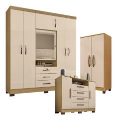Guarda Roupa Casal Imperial 6 Portas Bater 3 Gavetas MDP Carvalho Americano Off White Incorplac Móveis