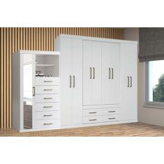 Guarda Roupa Casal 2 Peças QC124 9 Portas de Bater 10 Gavetas MDP Branco Santos Andirá