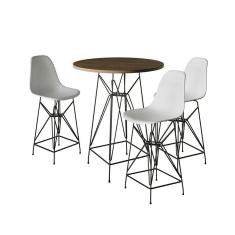 Jogo Mesa Bistrô Eames Tampo Amêndoa 60Cm 3 Banquetas Branca Base Ferro Preto - Cor: Amendoa