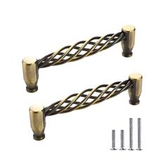 CcHhyyt Pacote com 2 puxadores de armário de gaiola de pássaros preto fosco bronze metal oval ninho torcido puxadores de armário de cozinha retrô puxadores de armário de latão vintage puxador de