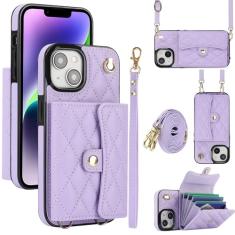Capa carteira para iPhone 13 com 4 pontos de cartão, capa de couro transversal com bloqueio de RFID, capa de telefone com suporte de fivela magnética, alça de pulso à prova de choque para