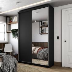 Guarda-roupa Solteiro 100% Mdf Bp com 2 Portas e 1 Espelho Preto