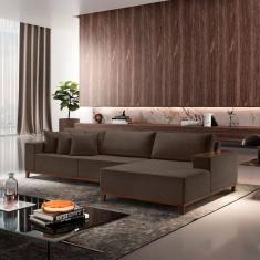 Sofá com Chaise 4 Lugares Veludo 270 Cm Grécia Marrom