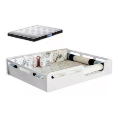 Cama Casal Montissoriana 100% Mdf + Colchão  188x138 -Branca - POTENTE