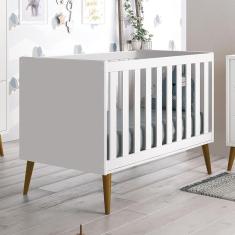 Berço Mini Cama Theo Retrô com Pés Amadeirado - Reller Móveis Branco Fosco