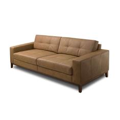 Sofá 3 Lugares Barone Molas Ensacadas Couro Marrom 210 cm