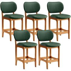 Kit 05 Banquetas Baixa Bar Cozinha E Sala De Jantar Fixa Betta L02 Imbuia Facto Verde Musgo