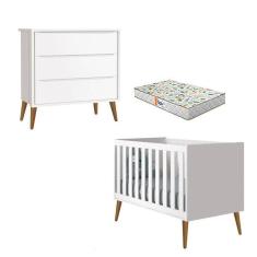 Berço Americano E Cômoda Gaveteiro Theo Branco Pés Amadeirados Com Colchão Gazin ? Reller