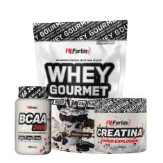 Kit Whey Protein Refil + Creatina 300g + BCAA 100 cáps Gourmet - FN Fo