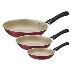Jogo De Frigideiras Caribe Antiaderente 3 Peças Alumínio Fácil De Limpar Vermelho Tramontina - 20198727