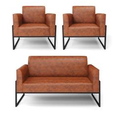 Sofá Namoradeira Com 2 Poltronas Base Industrial Alta Preto Marisa Corano Nozes D03 - D\'rossi