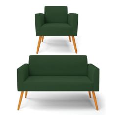 Sofá Namoradeira Com Poltrona Pés Palito Castanho Marisa Veludo D03 - D\'rossi Cor Verde