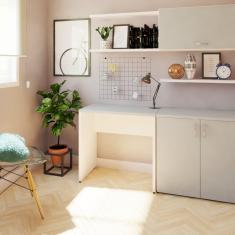 Mesa Reta Corp 25mm 100 cm Bramov Móveis Branco/Cinza Cristal