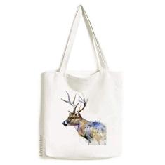 Bolsa de lona colorida com efeito artístico de rena, bolsa de compras casual