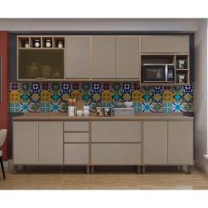 Cozinha Completa 7 Peças Armário, Balcão e Nicho Microondas Vidro Reflecta Luciane Móveis