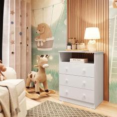 Cômoda Infantil 3 Gavetas 100% MDF Smim New Móveis Peroba Branco Brilho