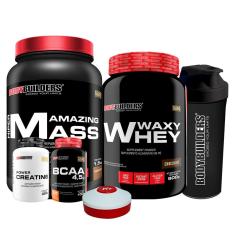 KIT -Whey Protein Waxy Whey 900g +Amazing Mass 1,5kg +BCAA 100g + Creatina 100g +Coq+Porta Caps-BB-Unissex