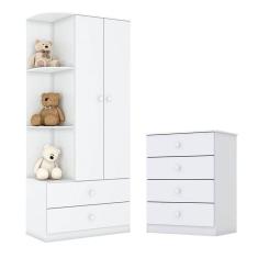 Cômoda E Guarda Roupa Infantil Labirinto Branco Brilho - Henn