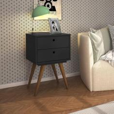 Mesa de Cabeceira Retro 50 2 Gavetas Preto - Olivar Móveis, Preto