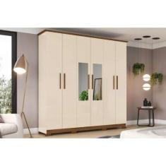Guarda Roupa Casal 6 Portas e 3 Gavetas c/ Espelho e Pés Cover Off Whi
