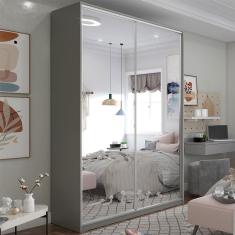 Guarda-Roupa Solteiro com 2 Espelhos Zermatt 100% MDF 2 PT 3 GV Cinza