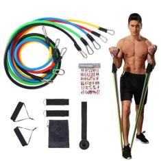 11 Peças Elástico Extensor Exercicio Funcional Até 100 libras Kit Elástico Extensor Treinamento Pilates Exercícios Academia Acessórios