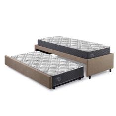 Bicama Box Solteiro 88x188 Linho Com Dois Colchões Adapto Molas Ensacadas Ecoflex Marrom/cinza