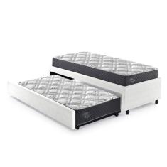 Bicama Box Solteiro 88x188 Courino Com Dois Colchões Adapto Molas Ensacadas Ecoflex Branco/cinza