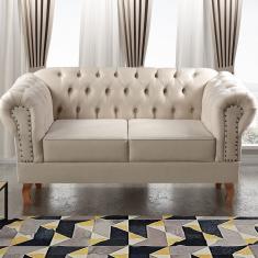 Sofá 2 Lugares Decoração Sara Recepção Dom Pedro Chesterfield Bege Claro