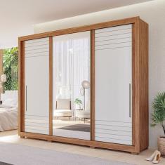 Guarda Roupa Casal 270,60cm 3 Portas De Correr Sem Pés 100% Mdf Aracruz Cinamomo Off White