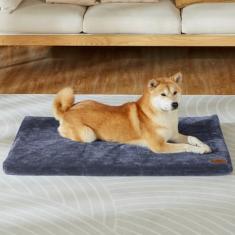 LIORCE Almofada de gaiola para cães – Cama para cães de tamanho grande com capa lavável removível e forro à prova d'água – Cama de espuma viscoelástica para animais de estimação – Tapete reversível