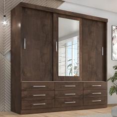 Guarda Roupa Casal Capri 3 Portas Correr 9 Gav C/Espelho Chocolate
