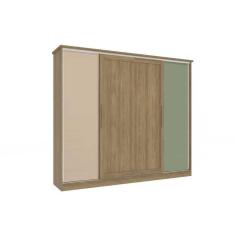 Guarda Roupa Casal N565 4 Portas De Correr E 4 Gavetas Nogueira/macadamia/verde Oliva - Kappesberg