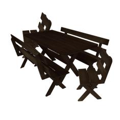 Conjunto Mesa 1,6m E 2 Bancos Com Encosto E 2 Cadeiras Madeir