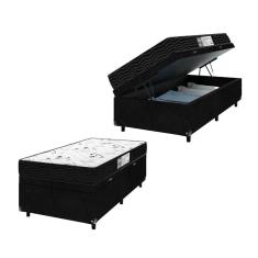 Cama Box Baú Solteiro + Colchão D33 One Face - 61x88x188cm - Suede Preto