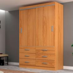 Guarda-Roupa Solteiro Veneza 2 Portas 6 Gavetas Cinamomo