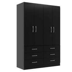 Guarda-Roupa Solteiro Treviso 4 Portas 6 Gavetas Preto