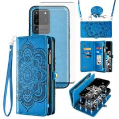Asuwish Capa de celular para Samsung Galaxy S20 Ultra 5G com zíper carteira magnética com protetor de tela de vidro temperado, suporte de cartão de flores S20ultra 20S S 20 A20 S2O 20ultra G5 mulheres