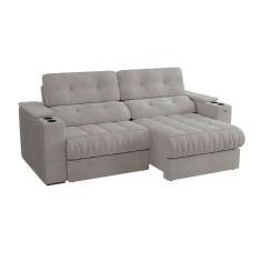 sofá 4 lugares retrátil e reclinável premier molas bouclé cinza 261 cm