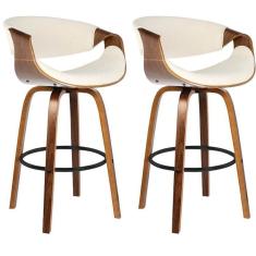 Kit com 2 Banquetas Base de Madeira Nicole Creme