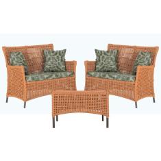 2 Sofá Área e Mesa Igapó Alumínio Pintura Marrom Corda Náutica Estofad