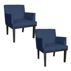 Kit 02 Poltronas Decorativa Para Sala E Escritório Vitória Suede Azul 